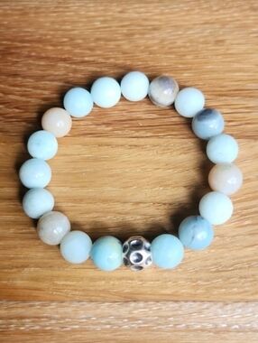 Blue Amazonite Beads Bracelet, Hand Crafted, Stretch